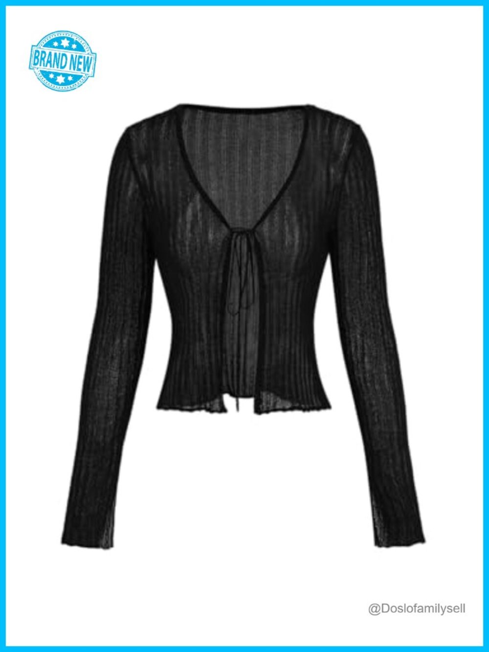 Women's Knit Cardigan Tie Front Textured Cropped Long Sleeve V-Neck Sweater